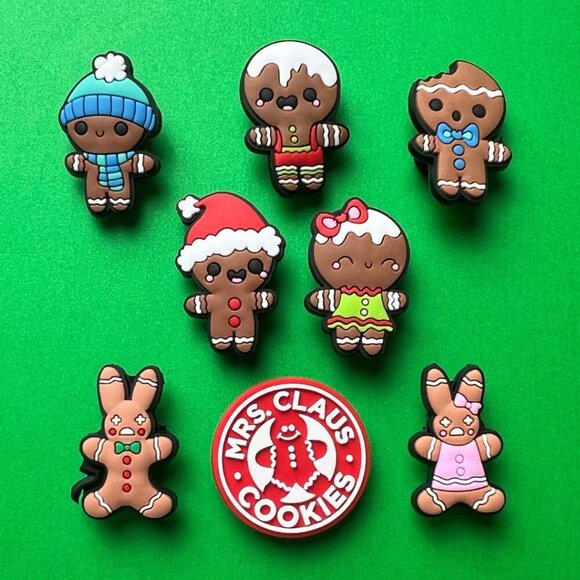 Cookie Man Christmas Crocs Shoe Charms Set of 8 - jibbitz Charms - Picture 1 of 6